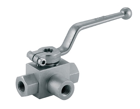 Staal verzinkt 3-weg kraan met L-boring 3x bi.dr. hydrauliek