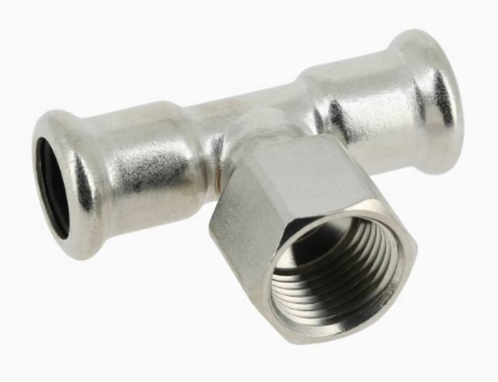 Bonfix RVS press schroef T-stuk 90° 2x pers 1x bi.dr.