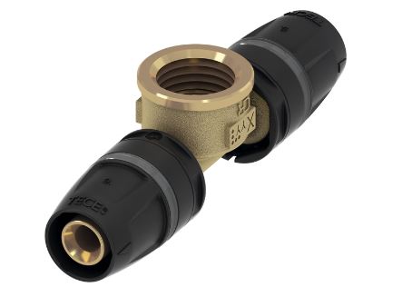 TECElogo-Push T-stuk bi.dr., standaard messing, afmeting 16 x 1/2 x 16