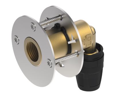 TECElogo-Push wanddoorvoer met drukring, standaard messing, afmeting 16 x 1/2