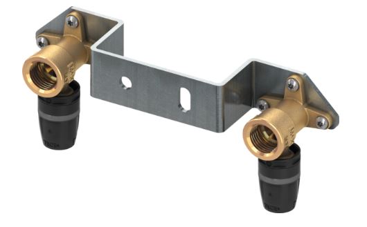 TECElogo-Push geminibeugel, standaard messing, afmeting 16 x Rp 1/2, steekmaat 153 mm