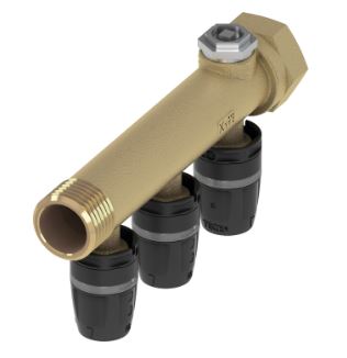 TECElogo-Push verwarmingsverdeler, standaard messing, 2 groeps, afmeting 16 x 3/4