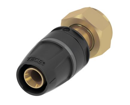 TECElogo-Push draadfitting met vlakke dichting, standaard messing, afmeting 16 x 3/8