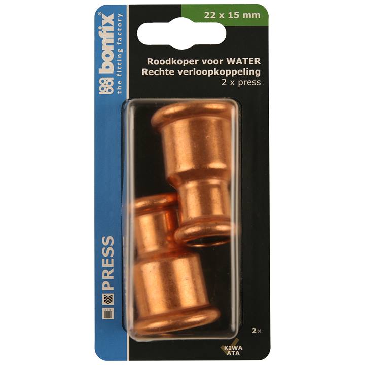 BONFIX Blister Press roodkoper water verloopkoppeling 22x15mm 2x