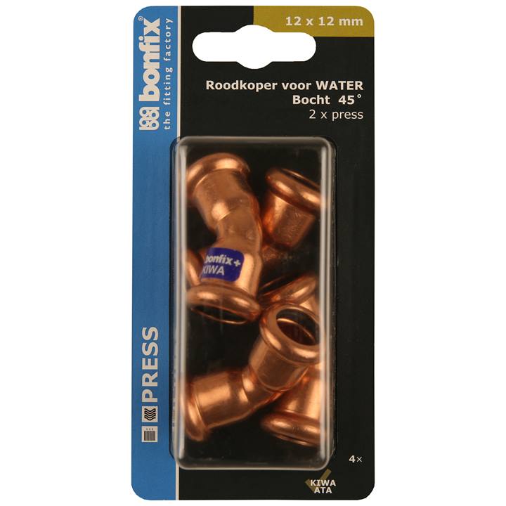 BONFIX Blister Press roodkoper water Bocht 45° 12x12mm 4x
