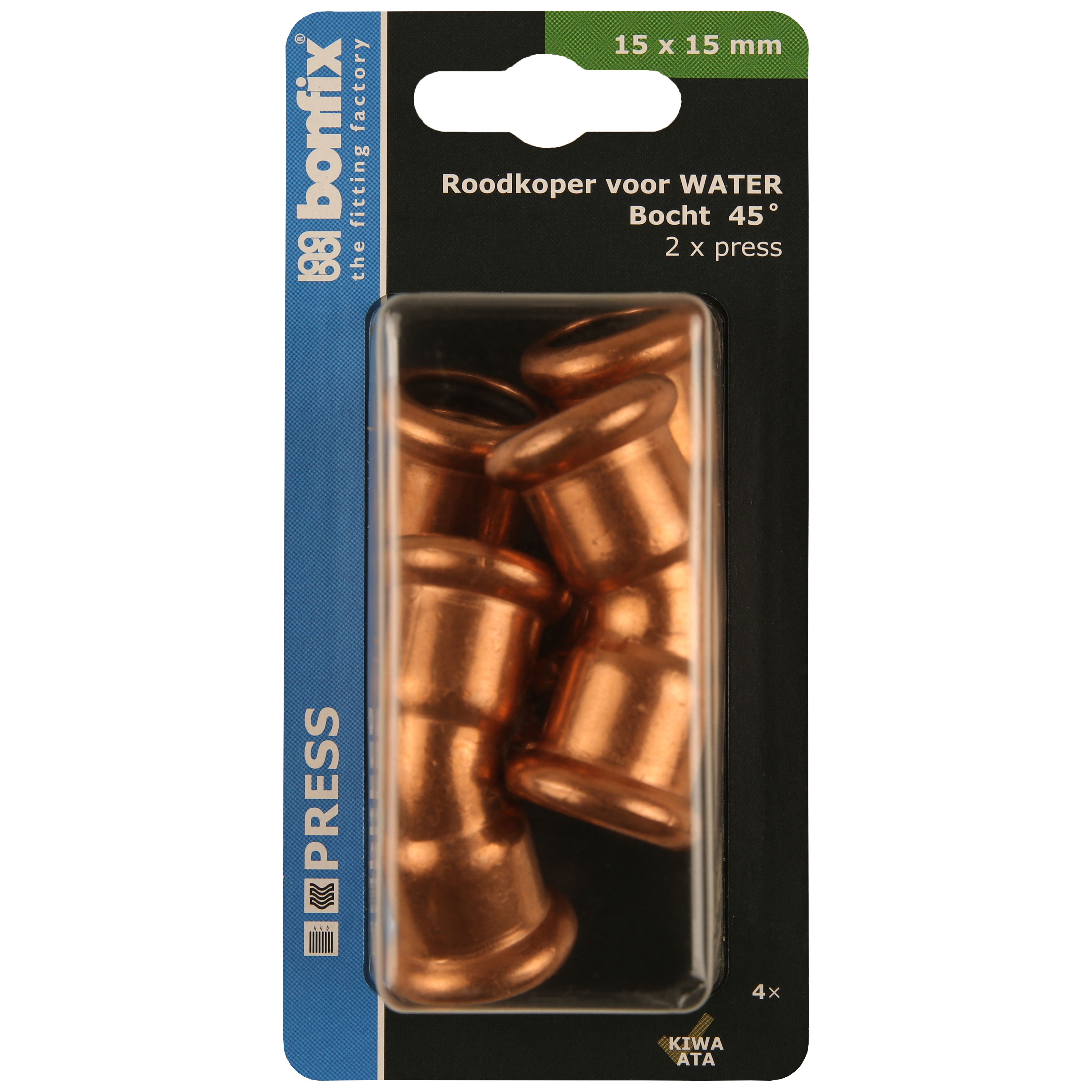 BONFIX Blister Press roodkoper water Bocht 45° 15x15mm 4x