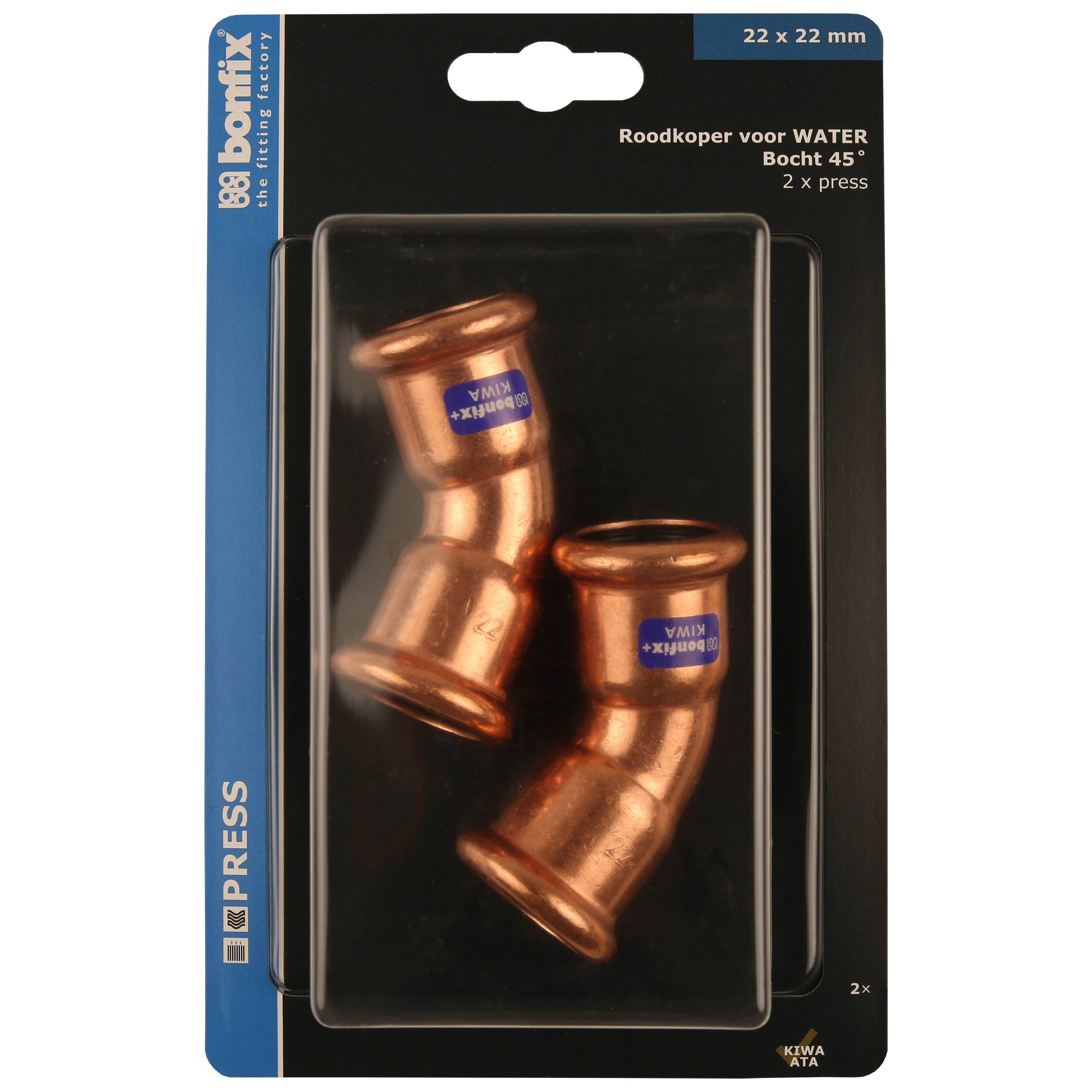 BONFIX Blister Press roodkoper water Bocht 45° 22x22mm 2x