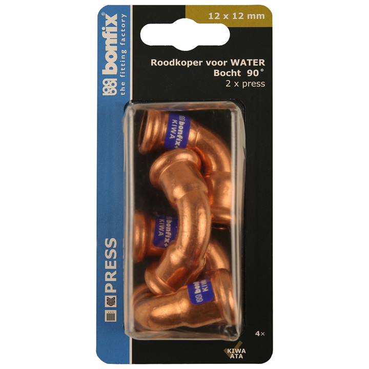 BONFIX Blister Press roodkoper water Bocht 90° 12x12mm 4x