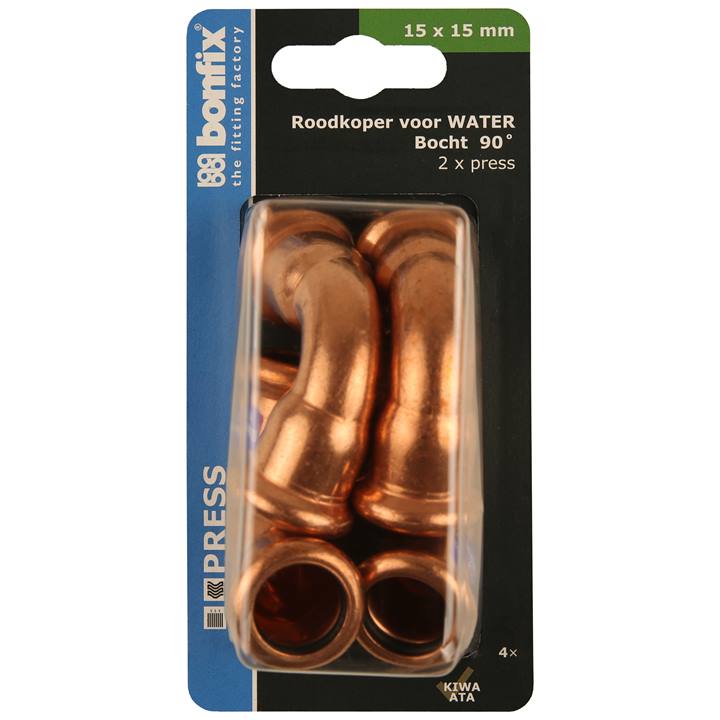 BONFIX Blister Press roodkoper water Bocht 90° 15x15mm 4x