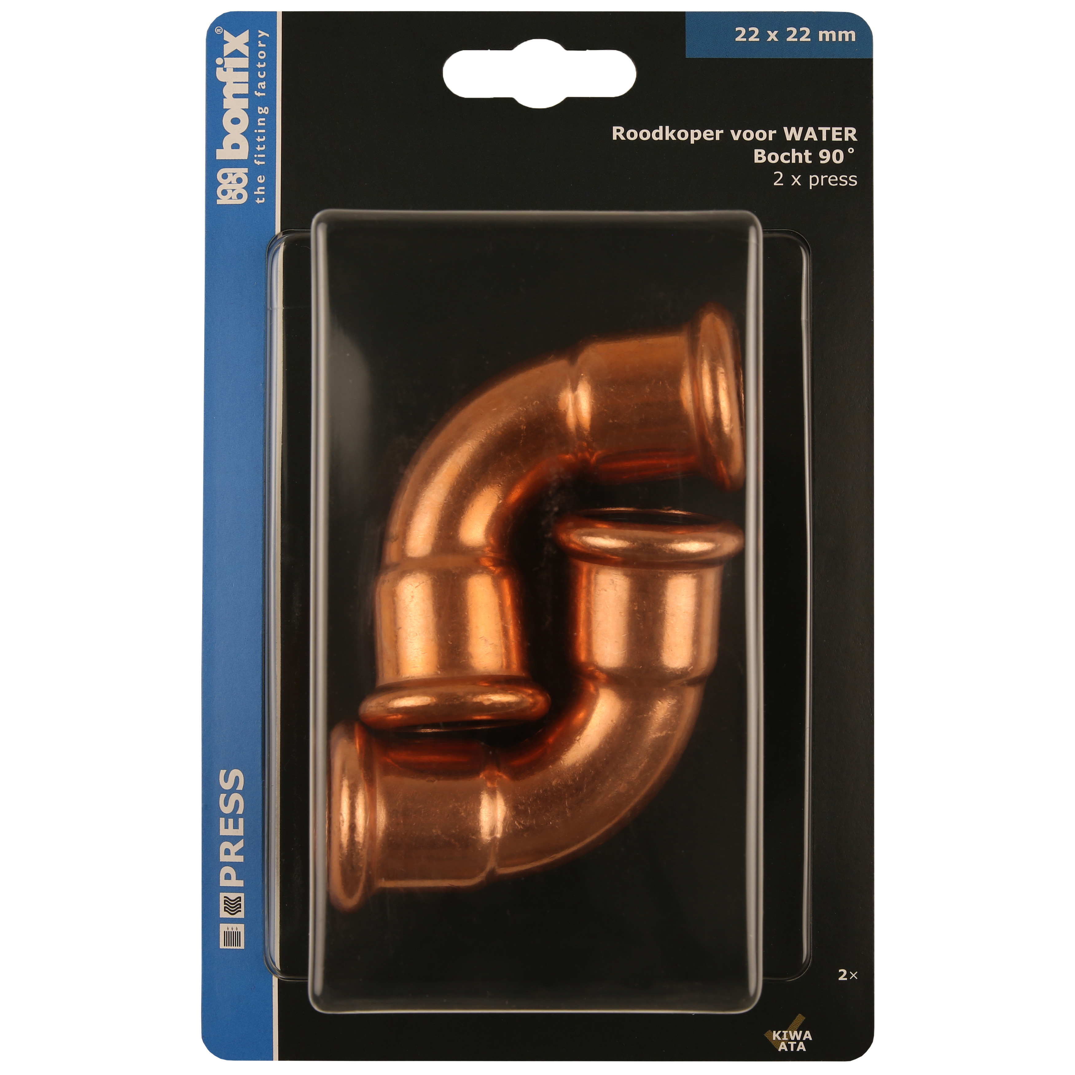BONFIX Blister Press roodkoper water Bocht 90° 22x22mm 2x