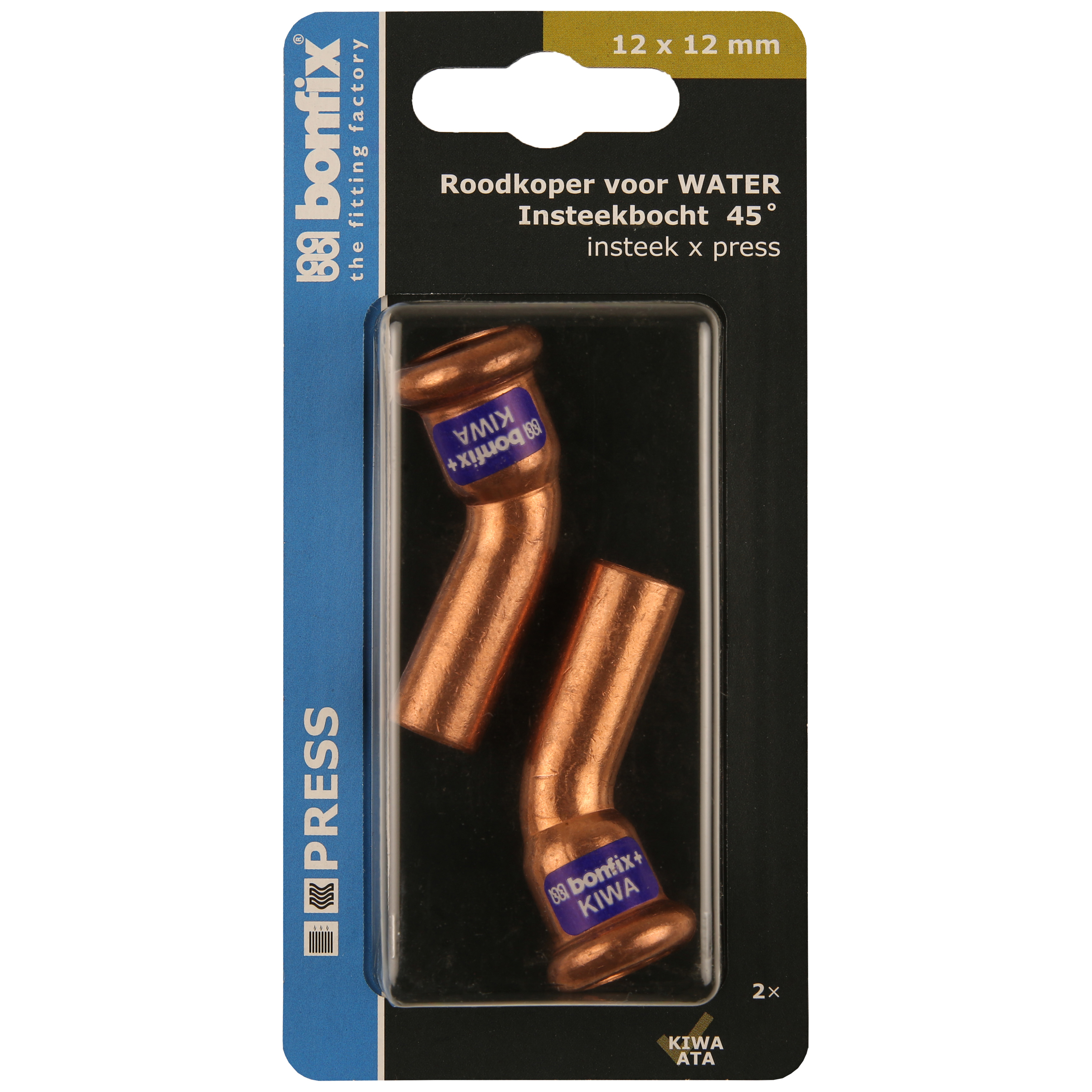 BONFIX Blister Press roodkoper water Insteekbocht 45° 12x12mm 2x