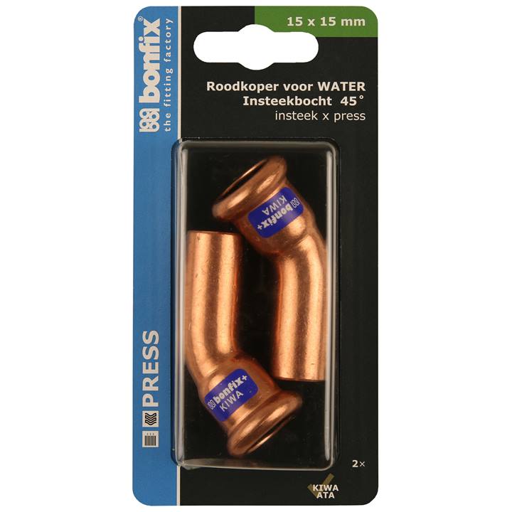 BONFIX Blister Press roodkoper water Insteekbocht 45° 15x15mm 2x