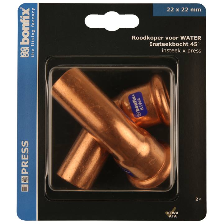 BONFIX Blister Press roodkoper water Insteekbocht 45° 22x22mm 2x