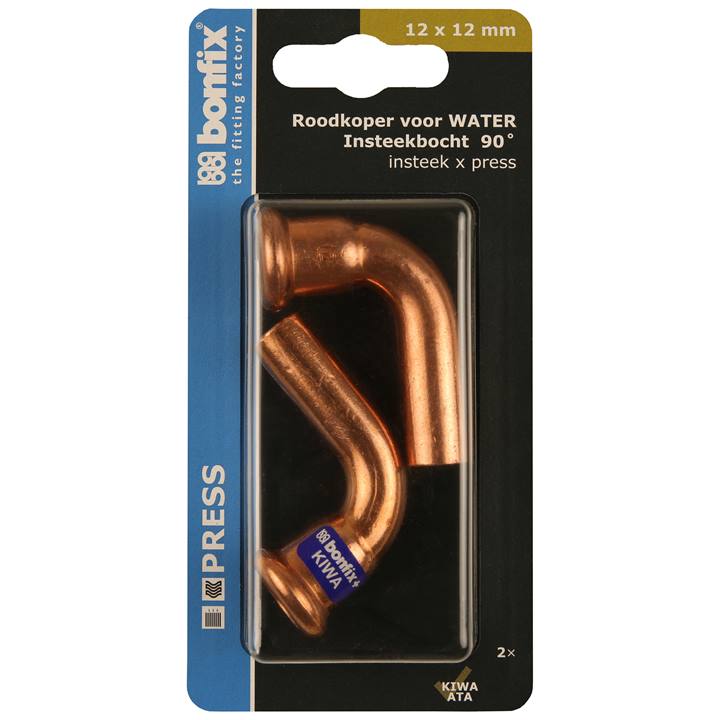 BONFIX Blister Press roodkoper water Insteekbocht 90° 12x12mm 2x