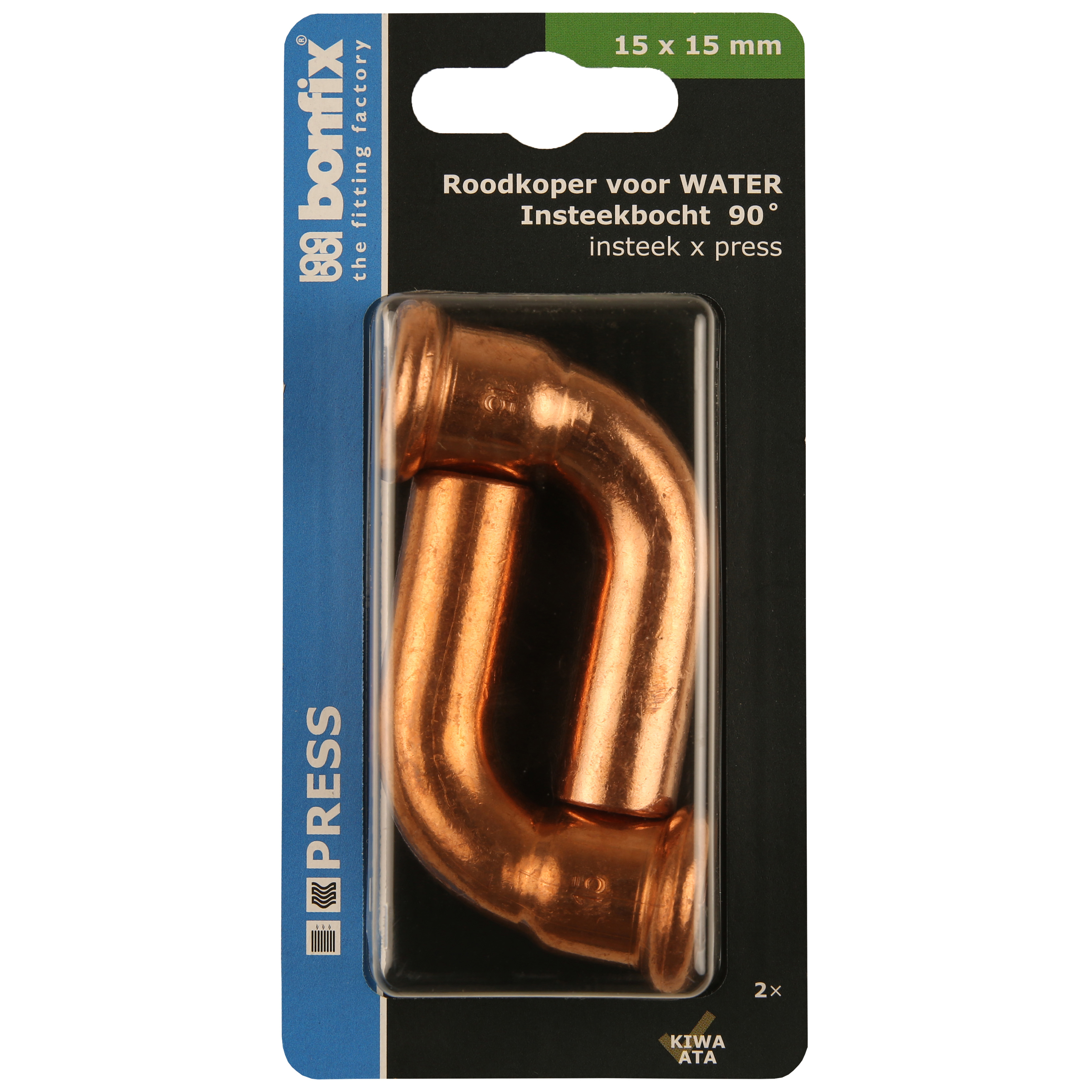 BONFIX Blister Press roodkoper water Insteekbocht 90° 15x15mm 2x