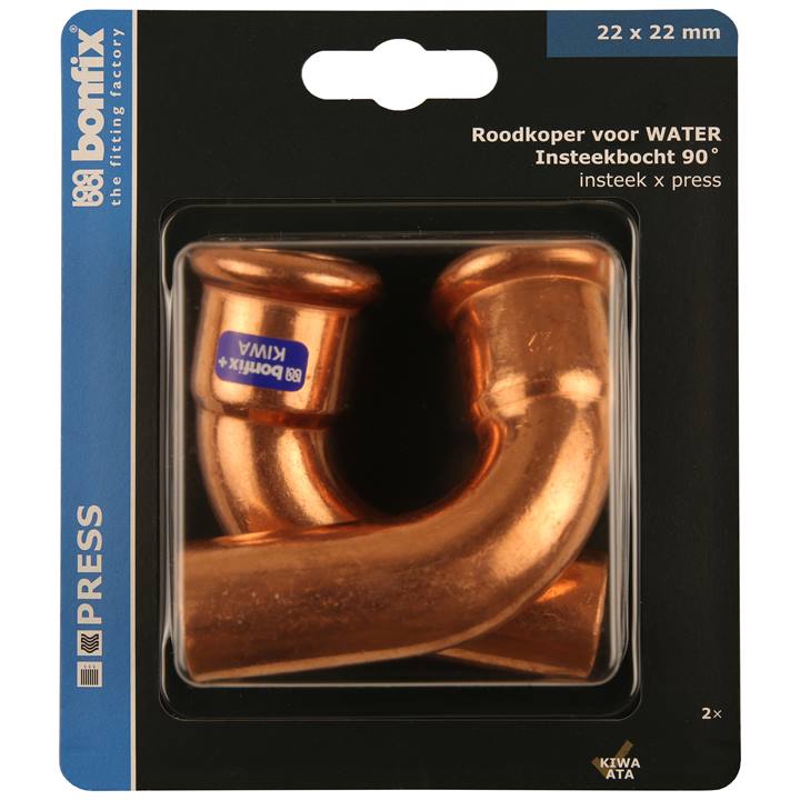 BONFIX Blister Press roodkoper water Insteekbocht 90° 22x22mm 2x