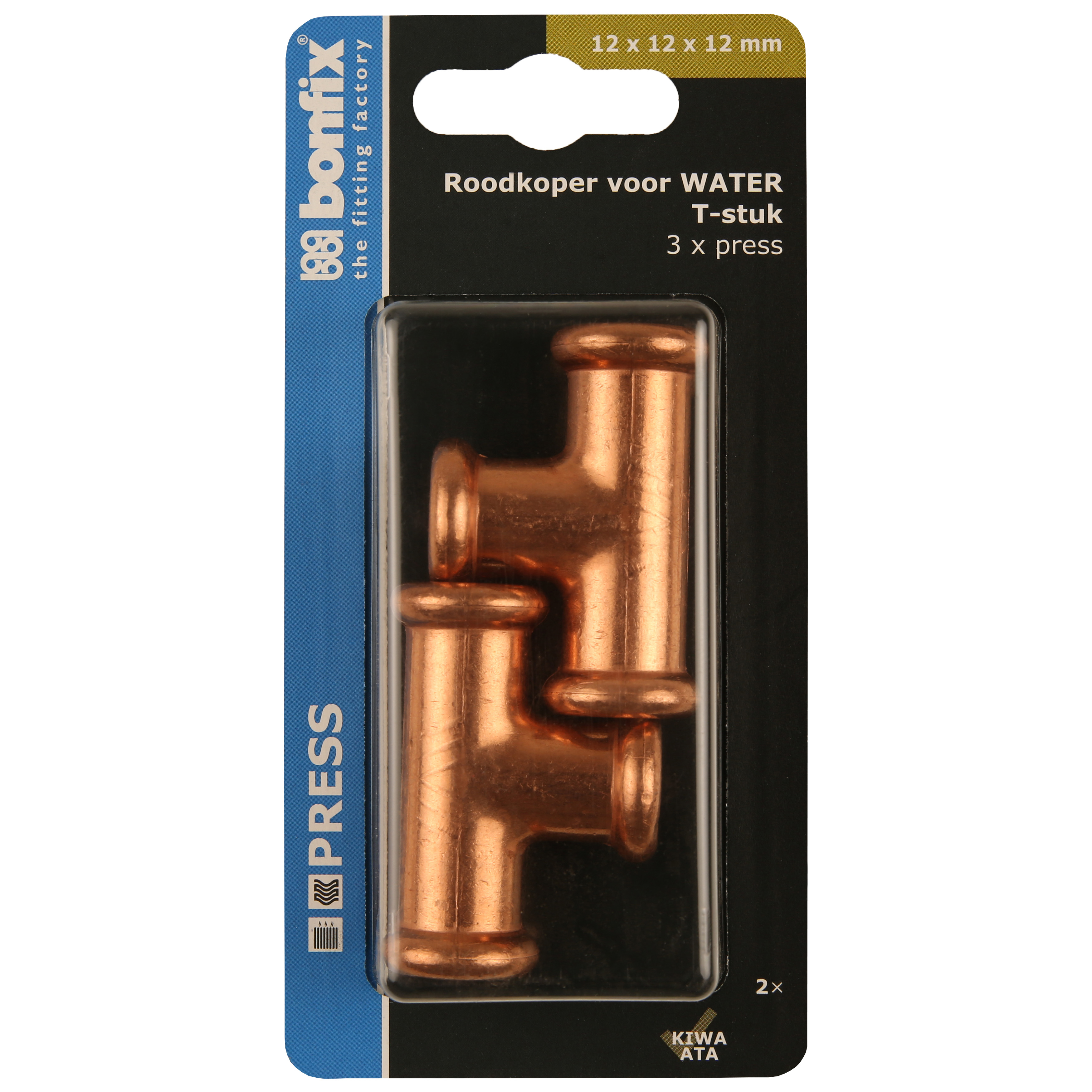 BONFIX Blister Press roodkoper water T-stuk 12x12x12mm 2x