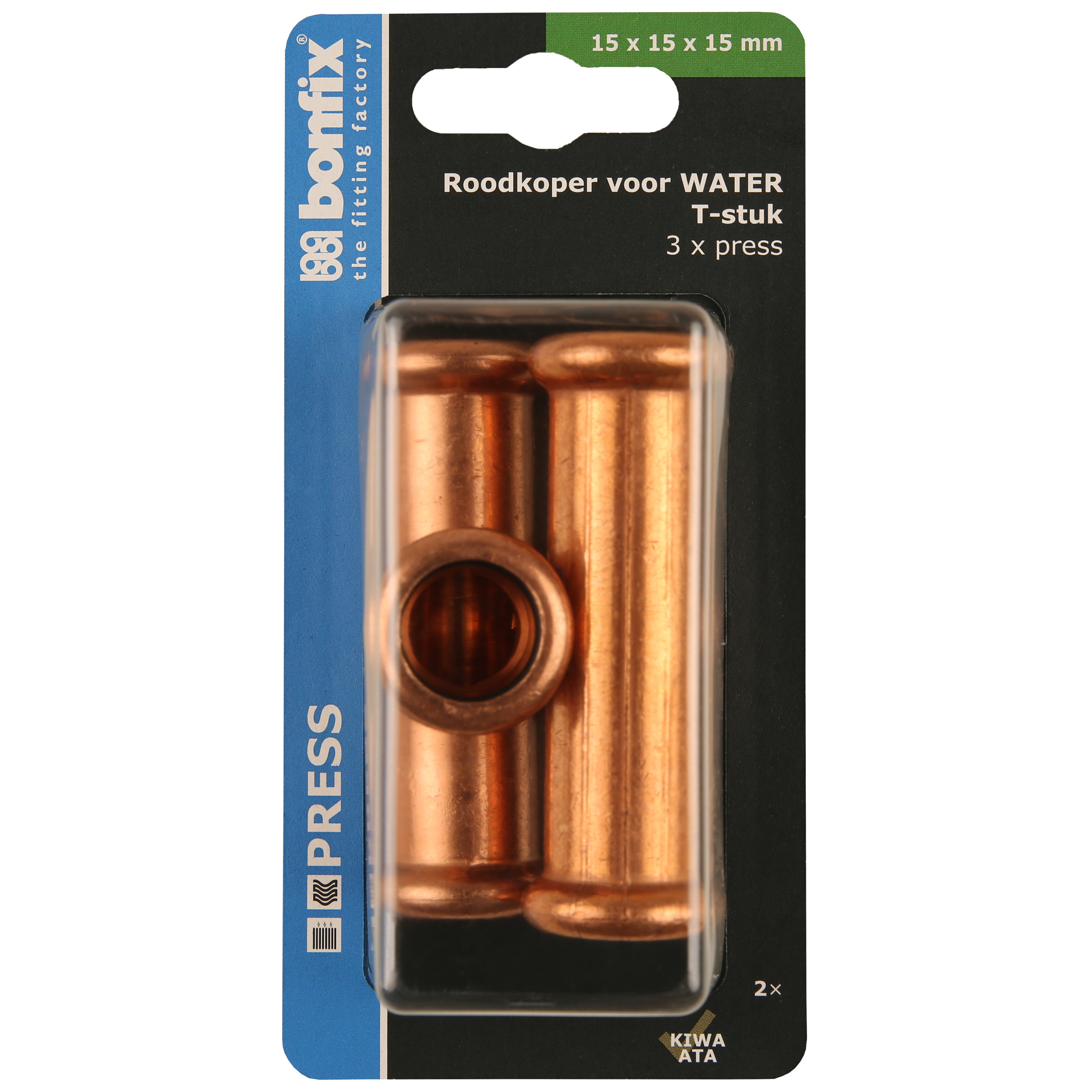 BONFIX Blister Press roodkoper water T-stuk 15x15x15mm 2x