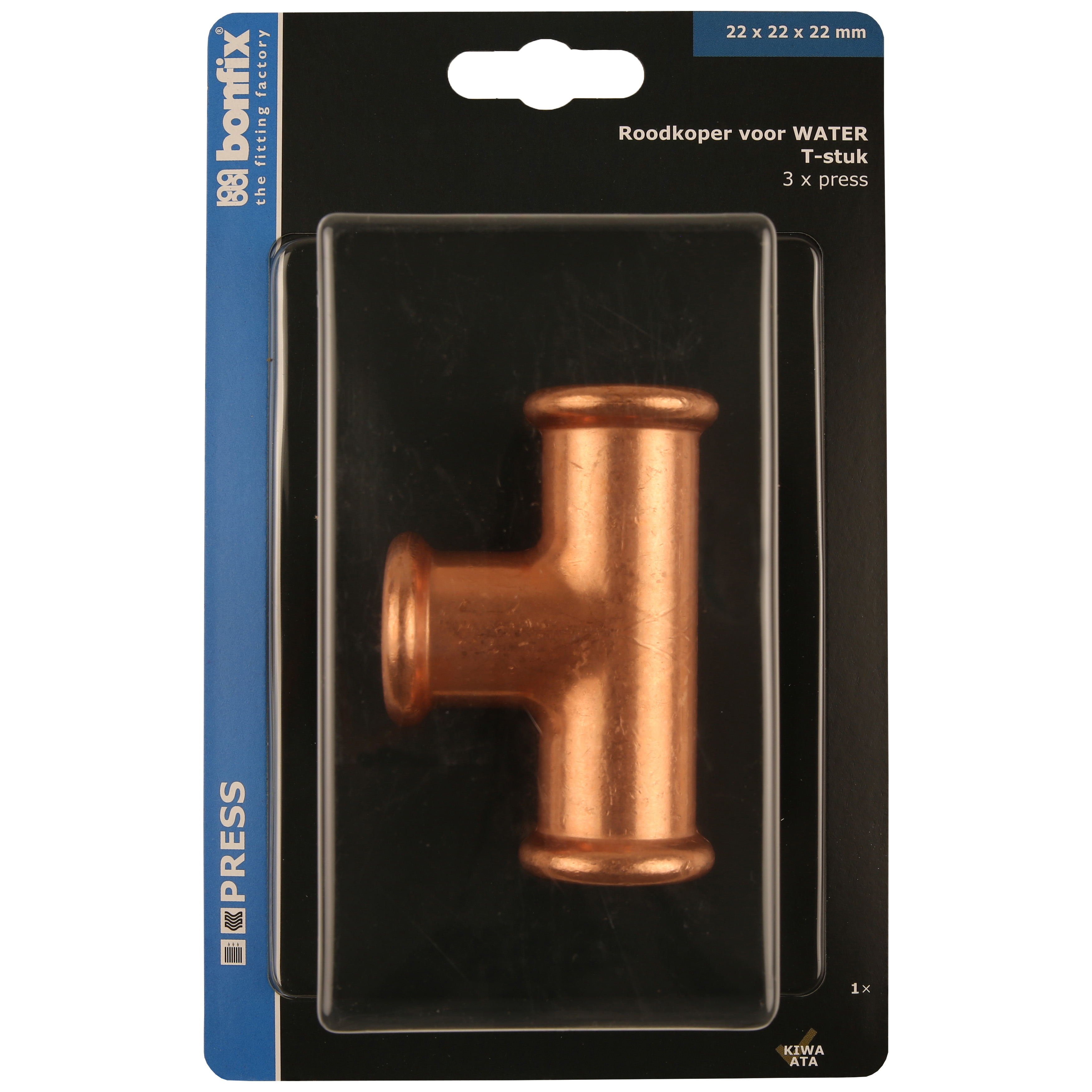 BONFIX Blister Press roodkoper water T-stuk 22x22x22mm