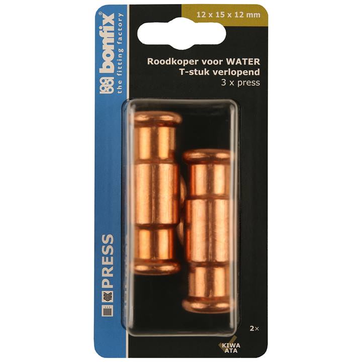 BONFIX Blister Press roodkoper water T-stuk verlopend 12x15x12 2x