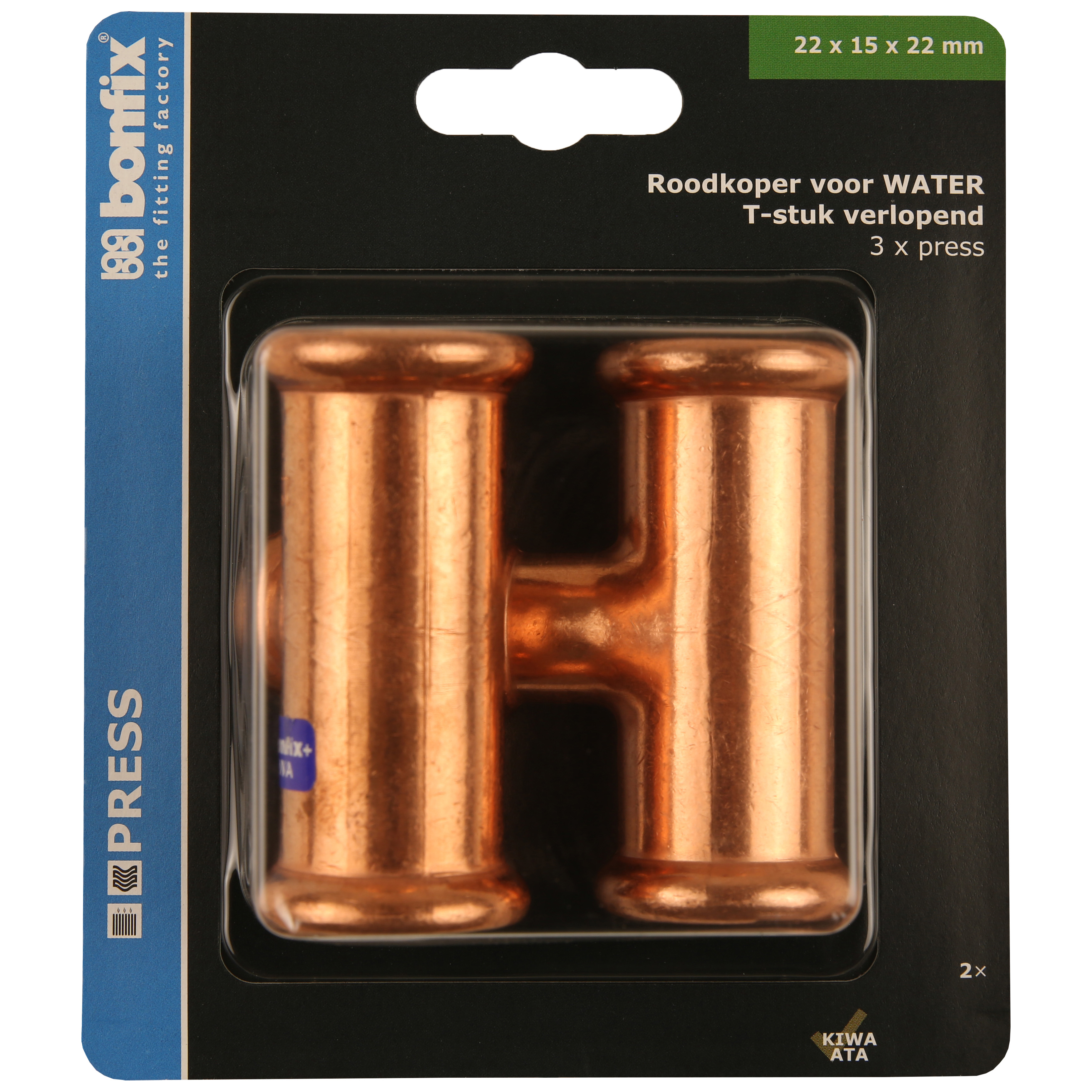 BONFIX Blister Press roodkoper water T-stuk verlopend 22x15x22 2x