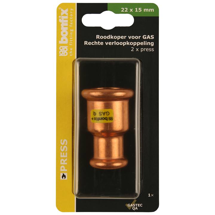 BONFIX Blister Press roodkoper Gas verloopkoppeling 22x15mm