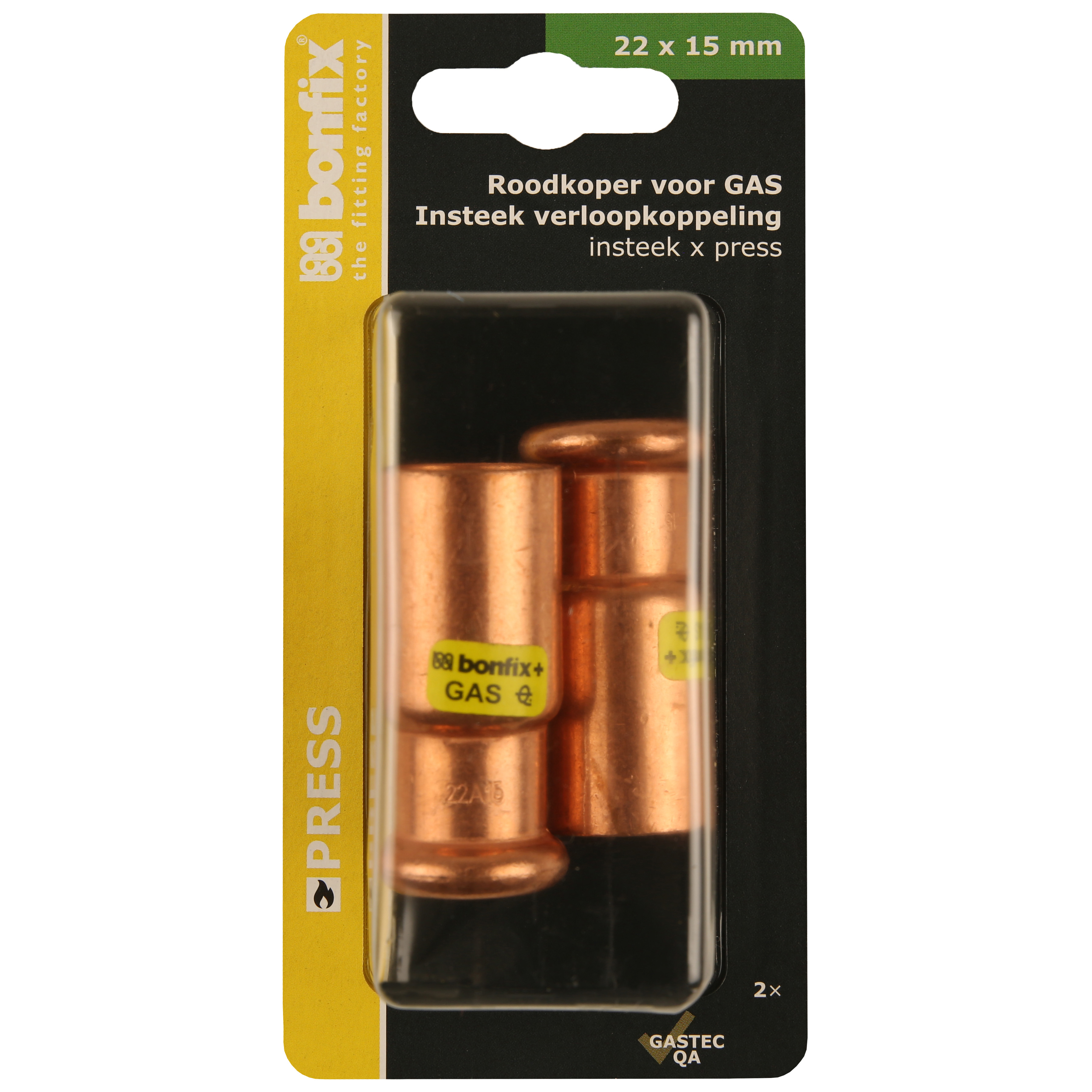 BONFIX Blister Press roodkoper Gas Insteek verloop 22x15mm 2x