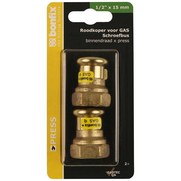 BONFIX Blister Press roodkoper Gas schroefbus 15x1/2" bi. 2x