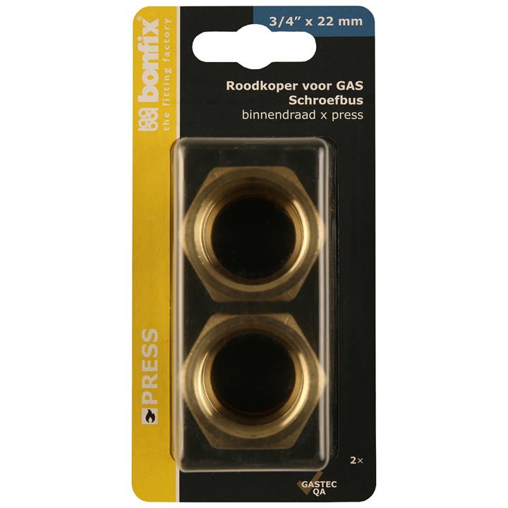 BONFIX Blister Press roodkoper Gas schroefbus 22x3/4" bi. 2x
