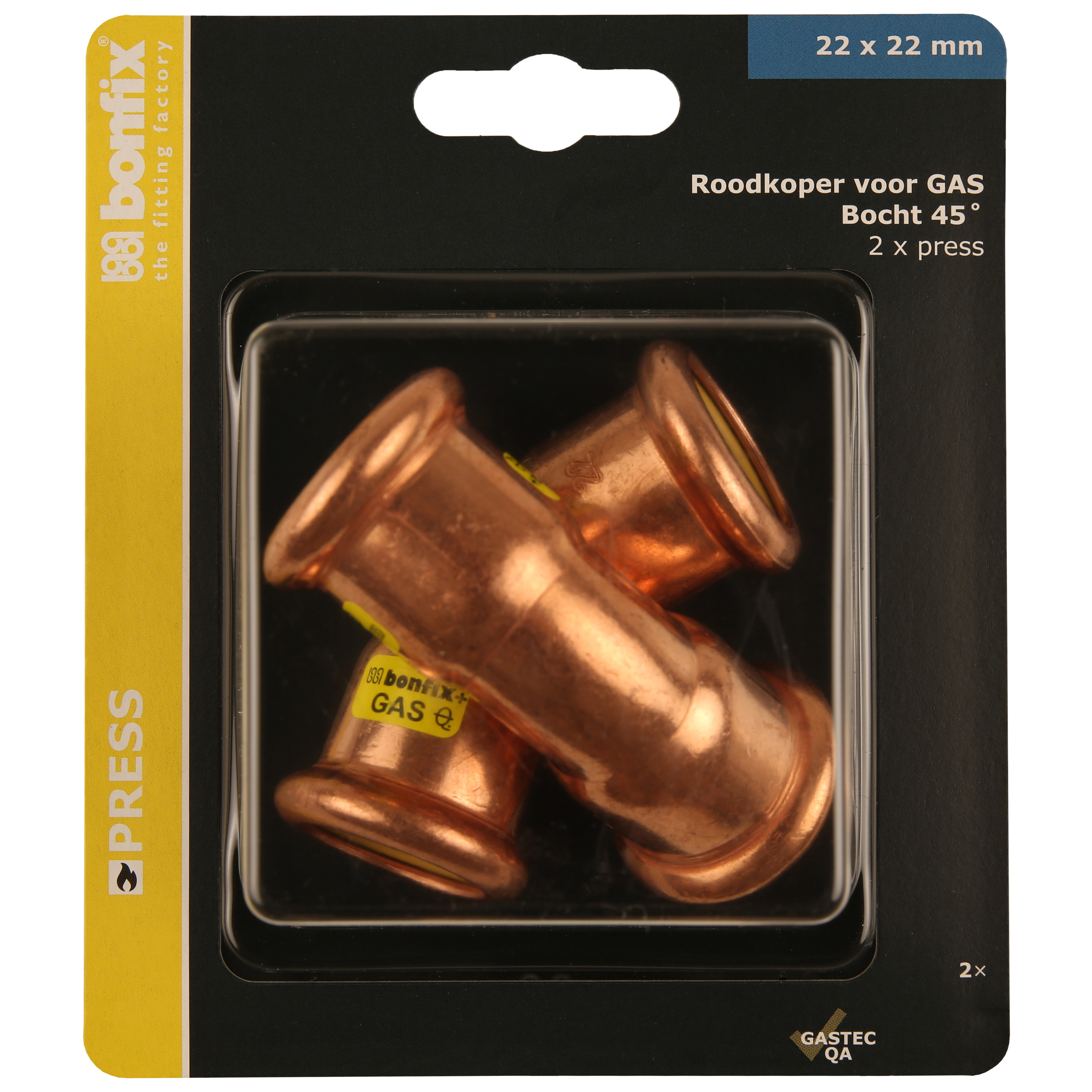 BONFIX Blister Press roodkoper Gas Bocht 45° 22x22mm 2x