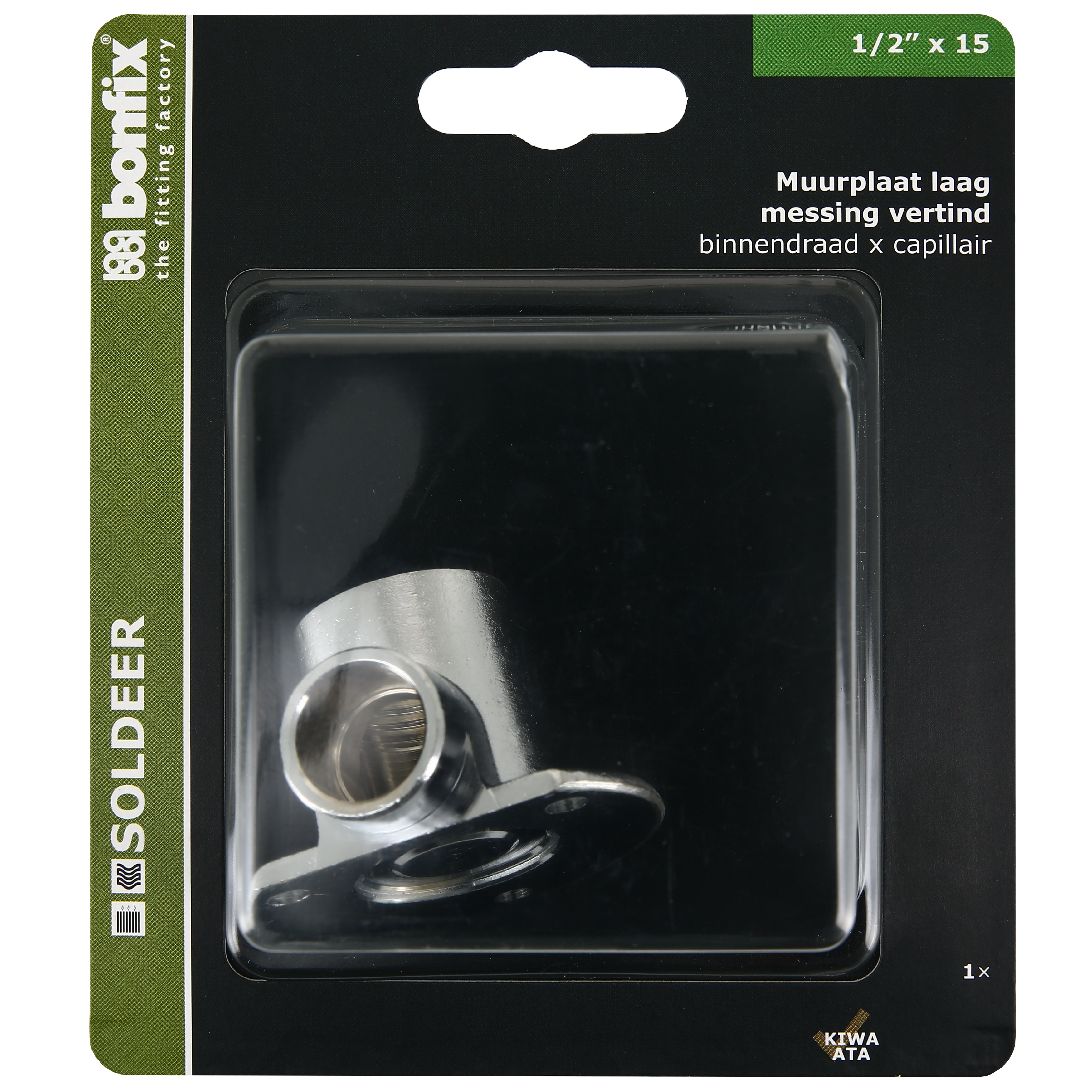 BONFIX Blister Cap. muurplaat laag 15x1/2" bi. vernikkeld