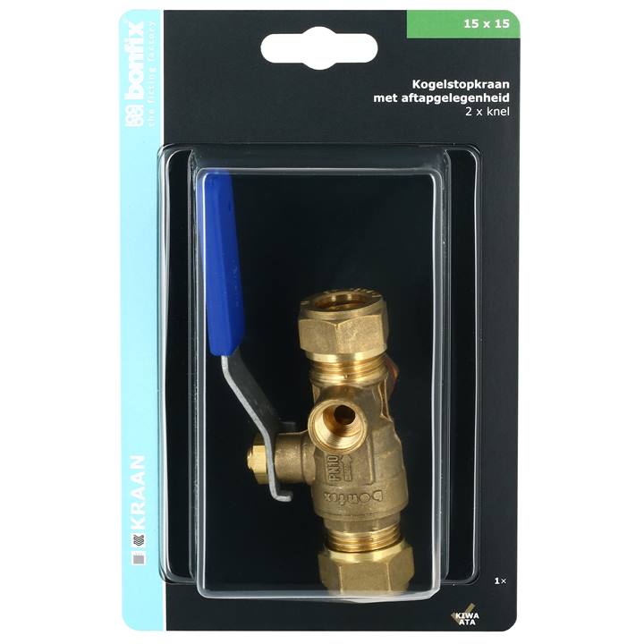 BONFIX Blister kogelstopkraan 15x15mm knel met aftap