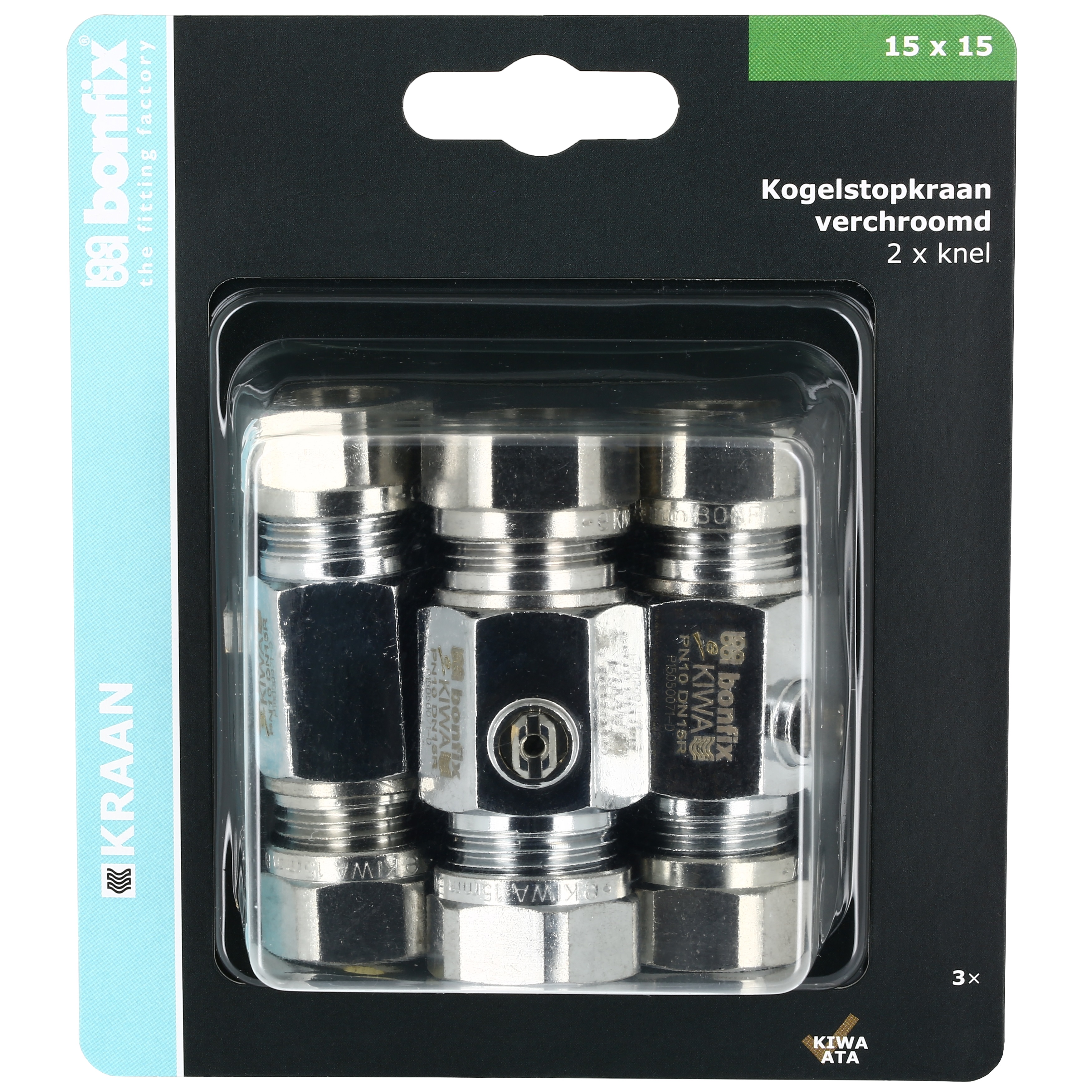 BONFIX Blister kogelstopkraan recht knel 15x15mm schroevendr. 3x