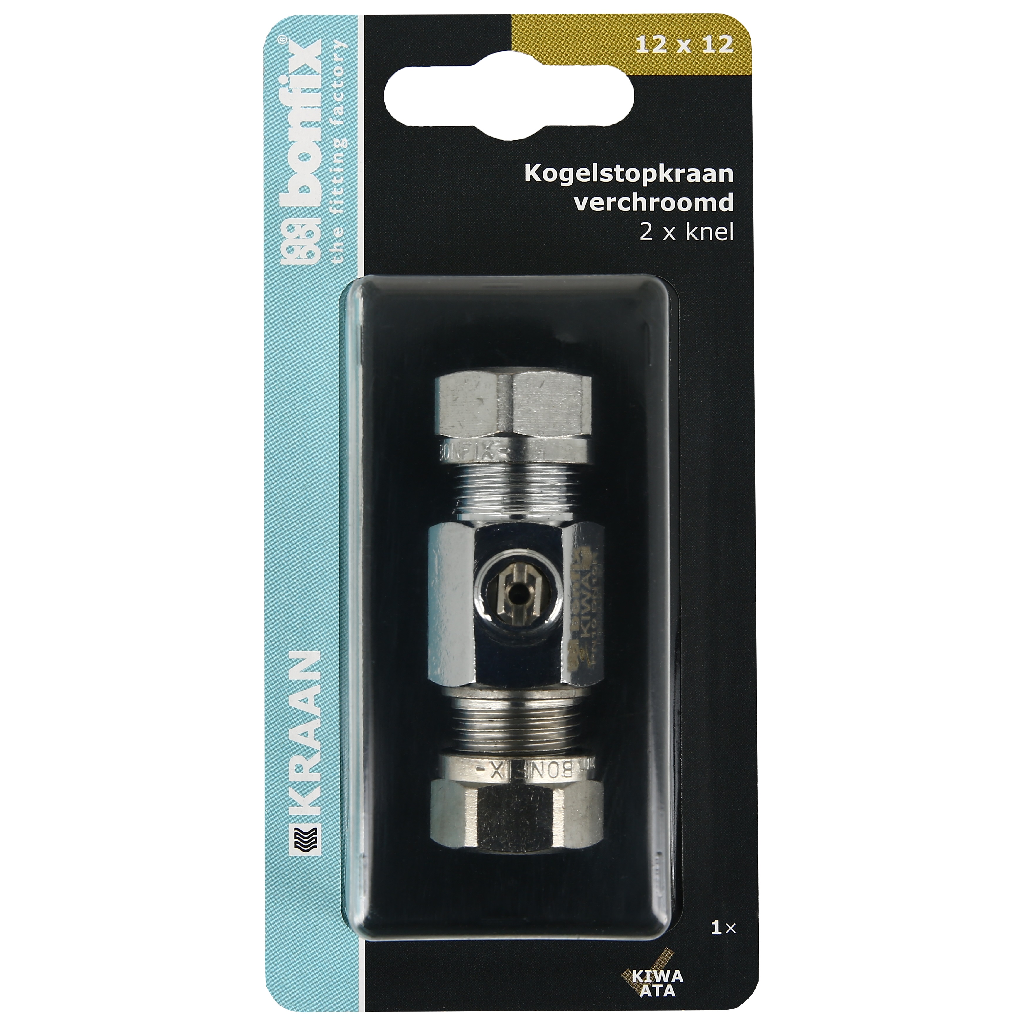 BONFIX Blister kogelstopkraan recht knel 12x12mm schroevendr.