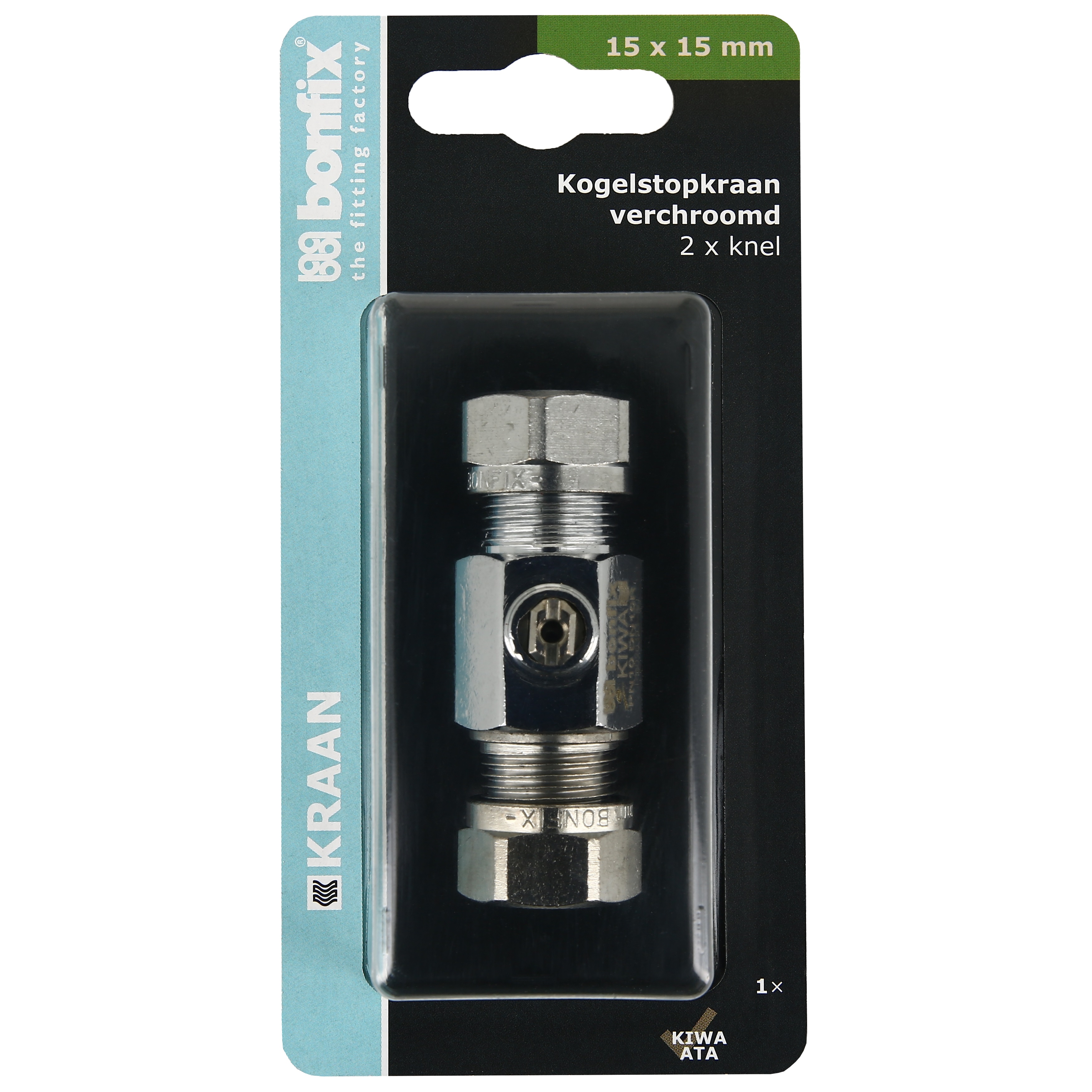 BONFIX Blister kogelstopkraan recht knel 15x15mm schroevendr.