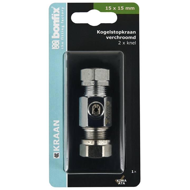 BONFIX Blister kogelstopkraan recht knel 15x15mm schroevendr.