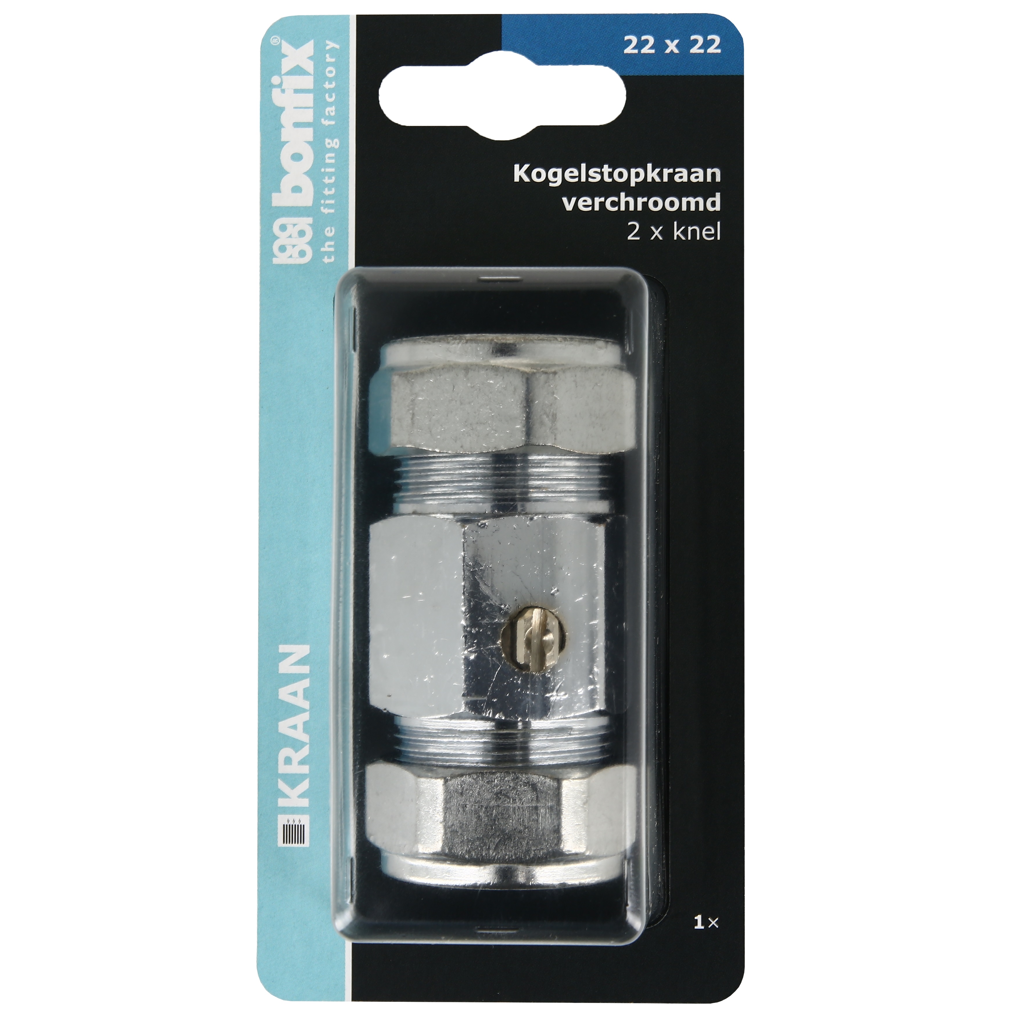 BONFIX Blister kogelstopkraan recht knel 22x22mm schroevendr.
