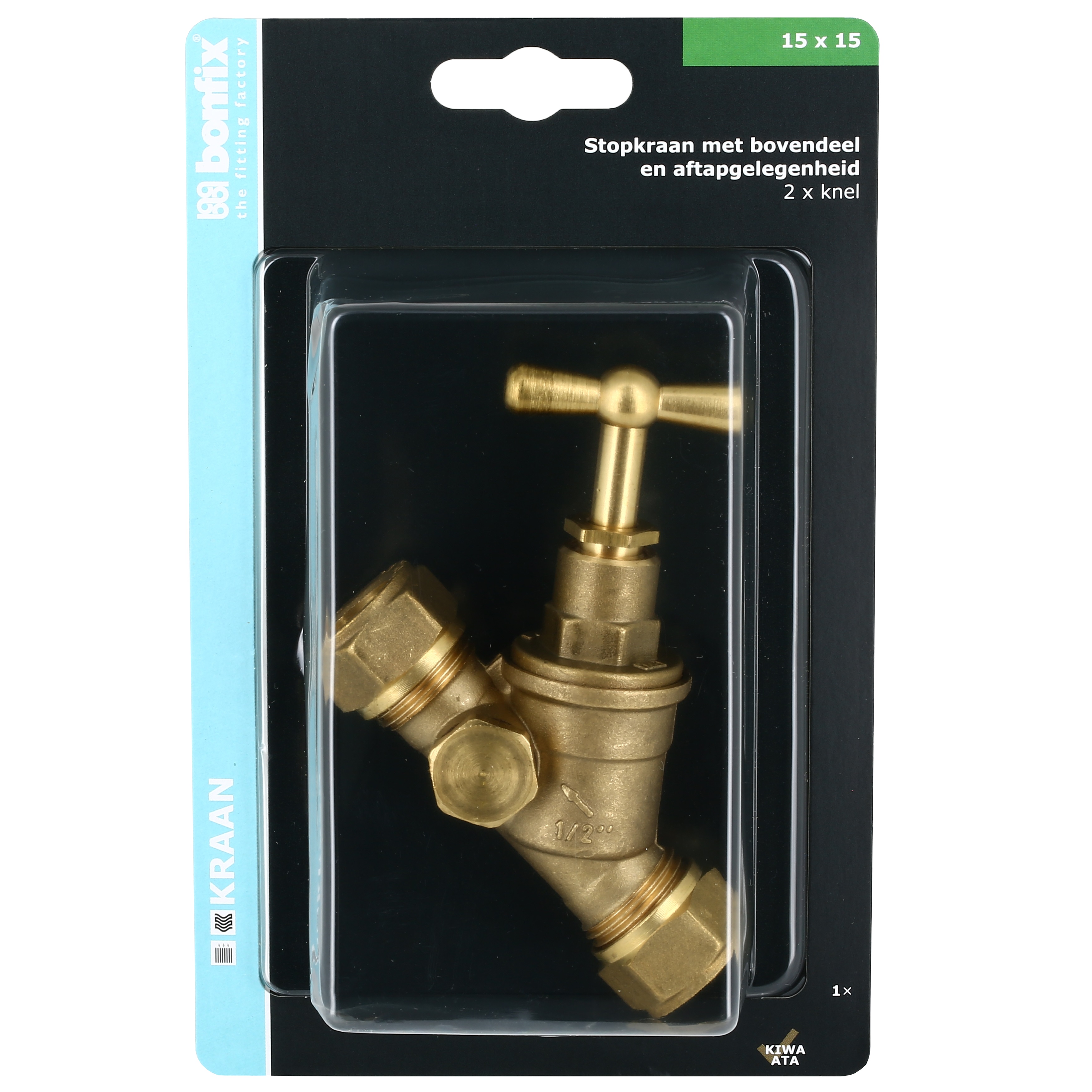 BONFIX Blister knel stopkraan 15x15mm met aftap