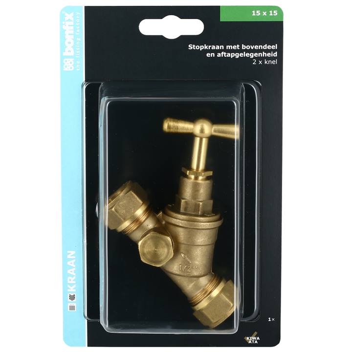 BONFIX Blister knel stopkraan 15x15mm met aftap