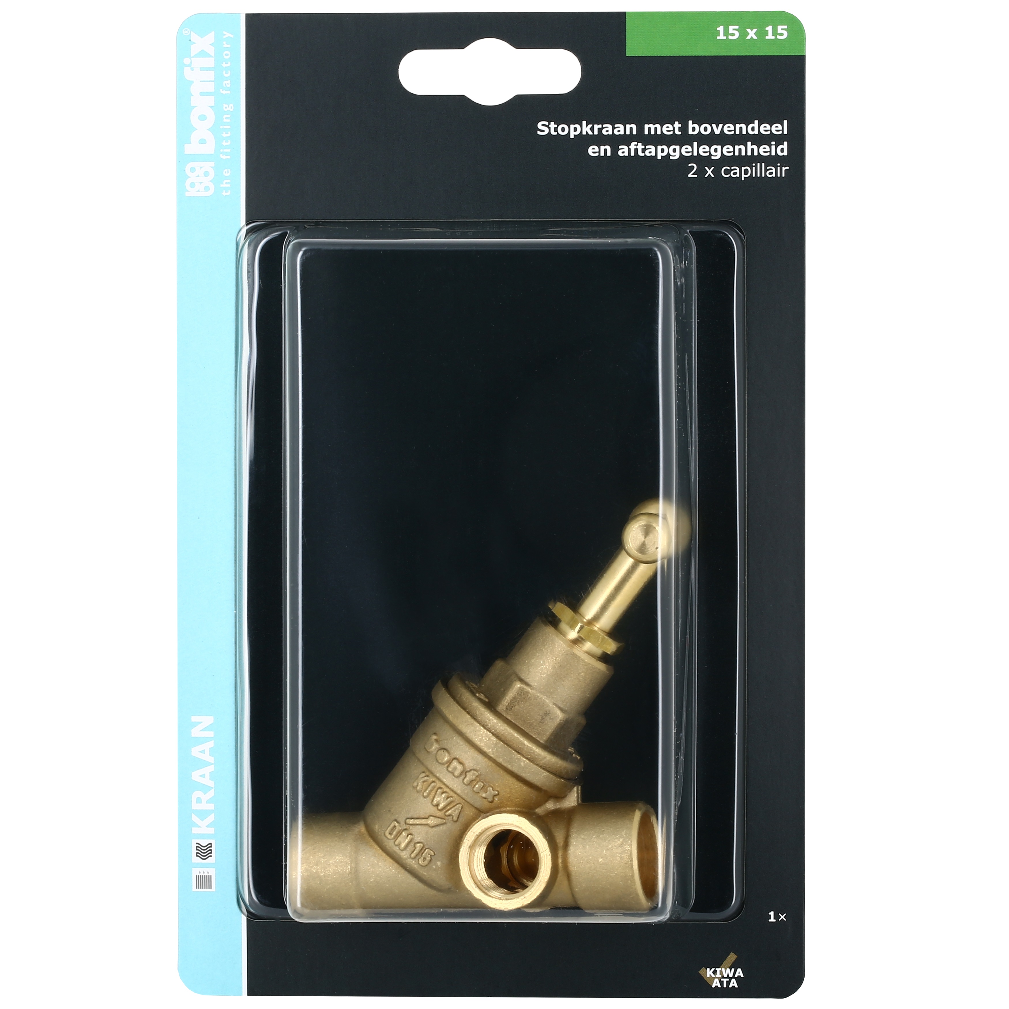 BONFIX Blister Cap. stopkraan 15x15mm met aftap