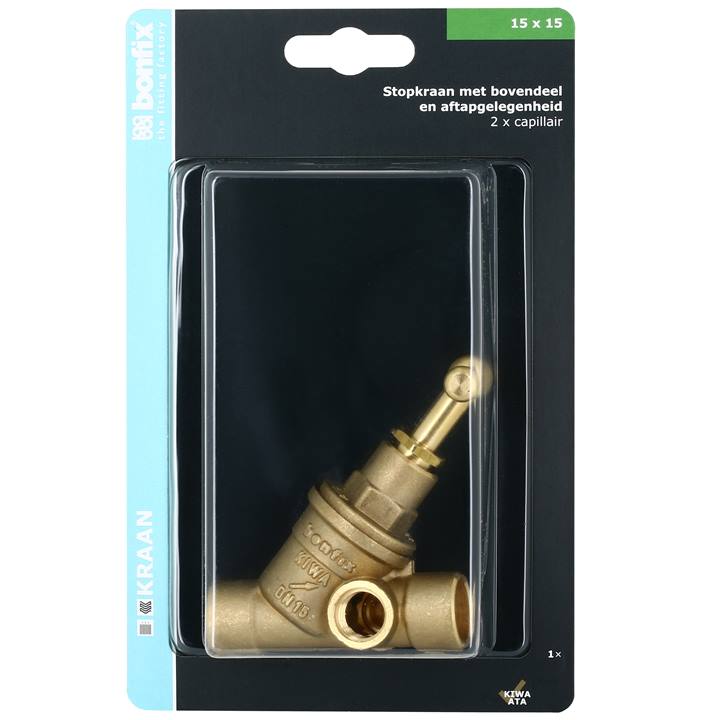 BONFIX Blister Cap. stopkraan 15x15mm met aftap