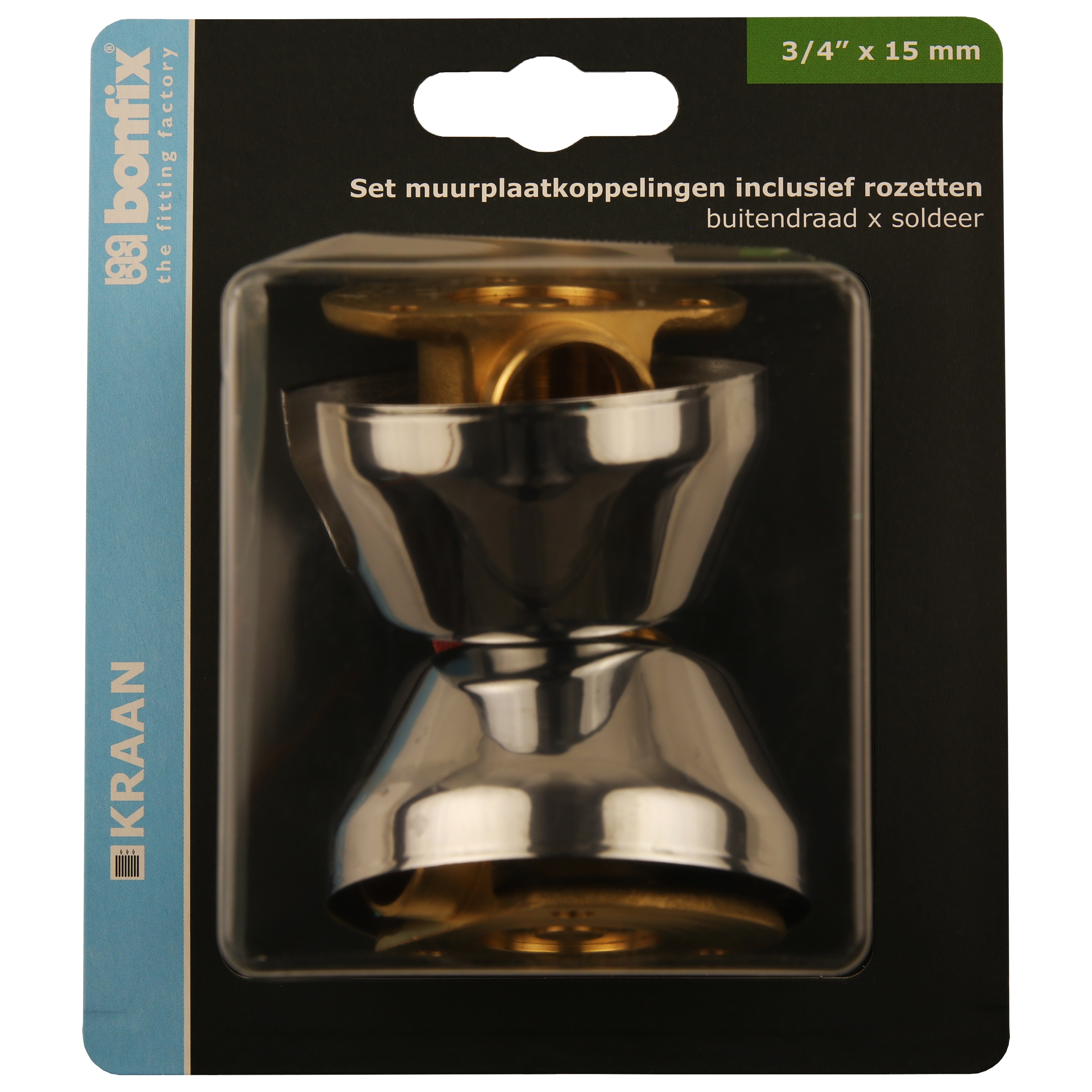 BONFIX Blister muurplaatkoppeling met rozet 15x3/4" 2x