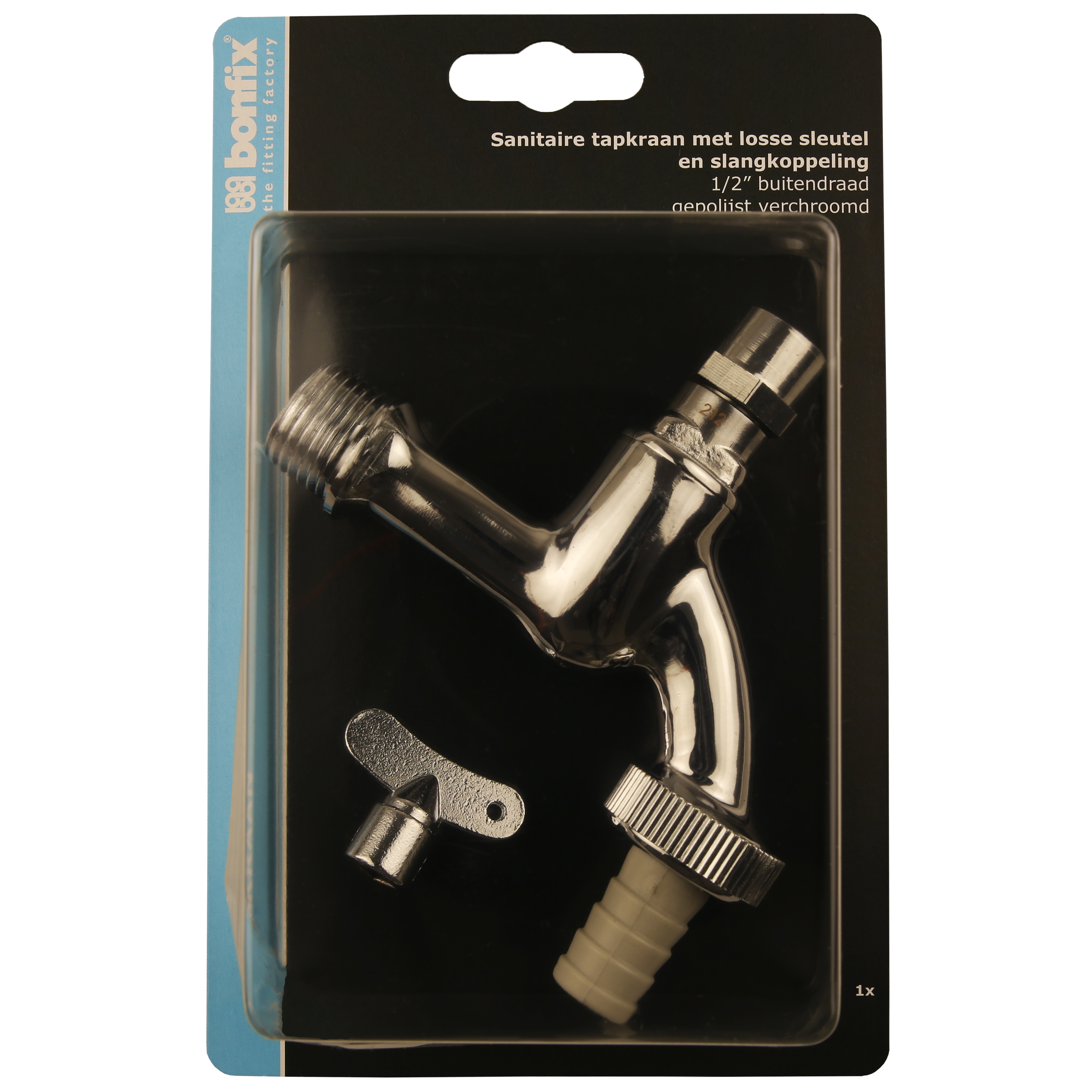 BONFIX Blister tapkraan 1/2" bu. + sleutel chroom