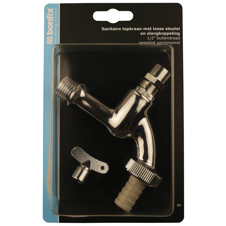 BONFIX Blister tapkraan 1/2" bu. + sleutel chroom