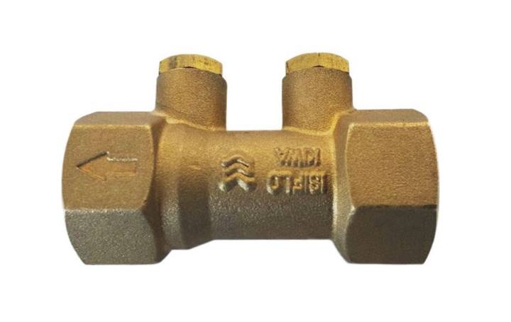 Messing terugslagklep 2 x 1-1/4" binnendraad