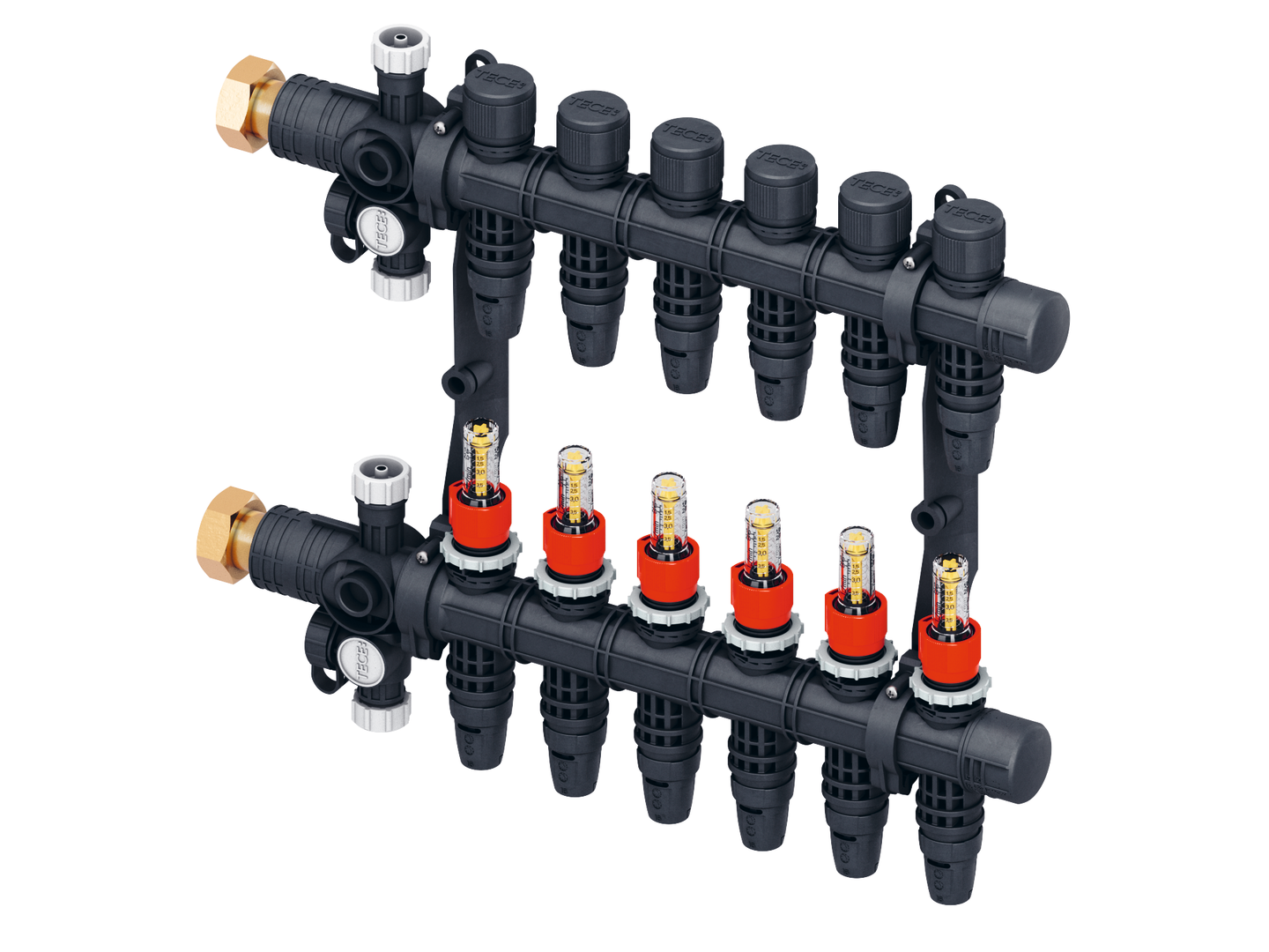 TECEfloor comfort kunststof verdeler met flowmeter, type TECElogo-Push, 2 groepen