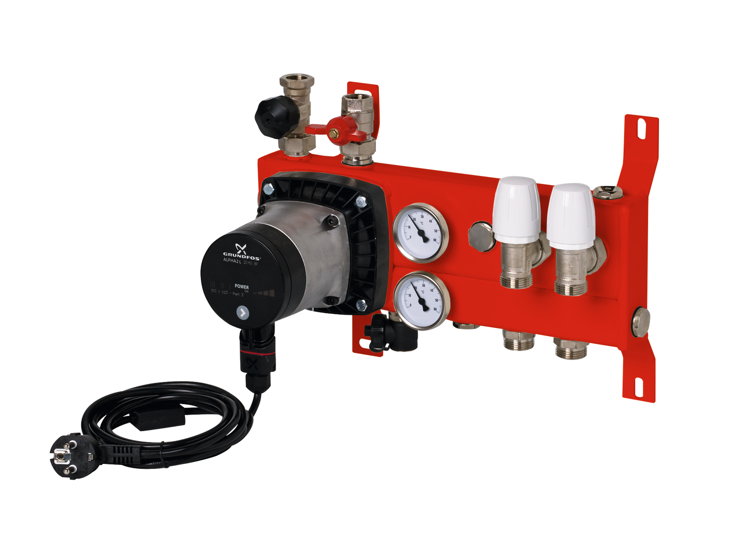 TECEfloor stalen standaard front verdeler met pompunit, 1 groep, 1/2 bi.dr.