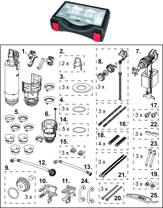 TECE onderdelenkoffer voor Uni-spoelkast